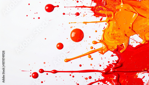 Wallpaper Mural Red and orange paint splatter with flowing drips and scattered drops on white background Torontodigital.ca