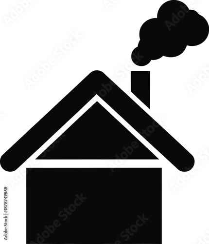 Simple black silhouette of a house with smoke coming out of the chimney