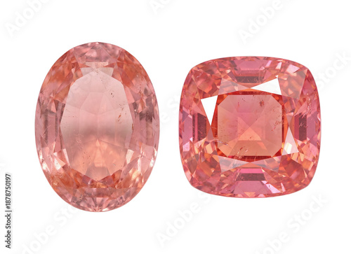 Photos Faceted padparadscha sapphire gemstones with orange pink hue