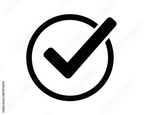 A simple black checkmark icon enclosed within a circle, symbolizing approval, completion, and correctness, ideal for transparent digital use.