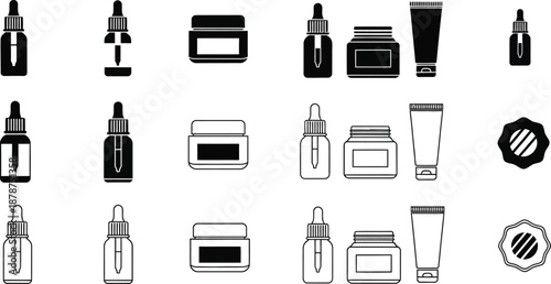 Cosmetic product assortment, dropper bottles, jars