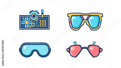 Assorted Colorful Sunglasses and Goggles Set.