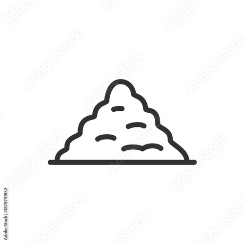 Pile mound, linear icon. Heap of soil, sand, or loose material. Line with editable stroke.