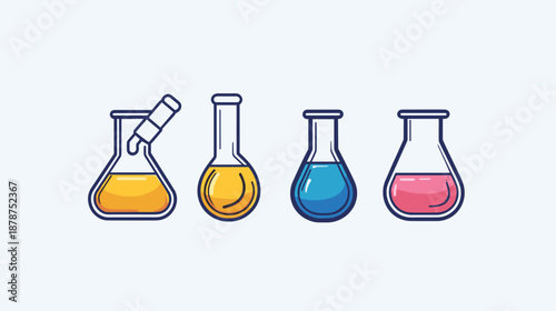 Colorful Laboratory Flasks with Liquids Inside.