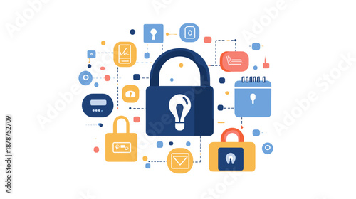 Digital Security Pads and Icons Concept.