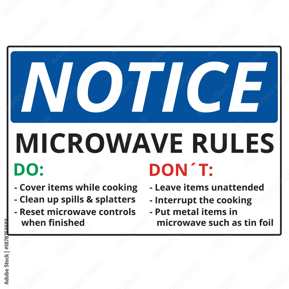 Obraz premium Notice microwave user rules sign isolated on a white background