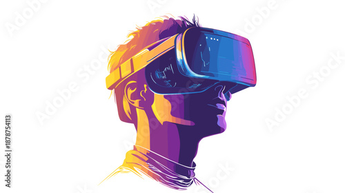 Man wearing virtual reality headset device.