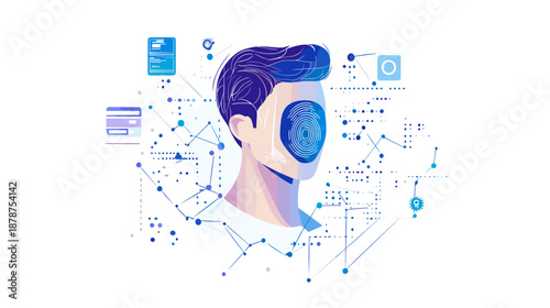 Man Wearing Virtual Reality Headset Digitally.