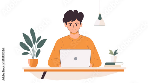 Man Working on Laptop at Desk 1.