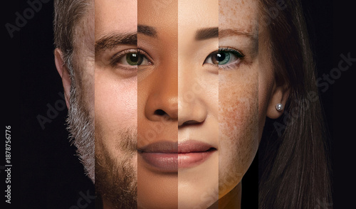 Schilderij op canvas Facial montage combining different ethnicities in single portrait