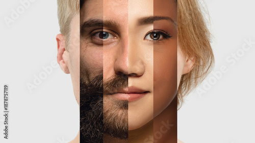 Fotografía Facial montage representing multicultural identity and unity