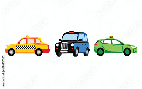Taxi car icon set with various colorful cab symbols.Print