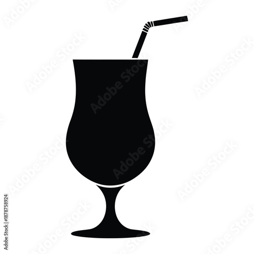 Glass with straw and garnish Vector, Silhouette, Illustration