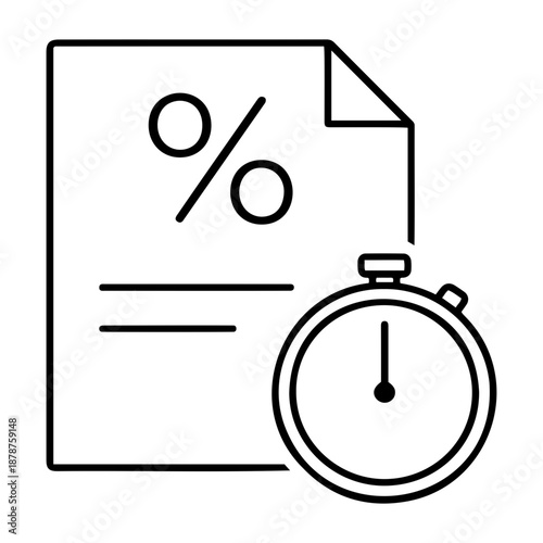 Financial document with percentage symbol and stopwatch icon for interest rates and deadlines
