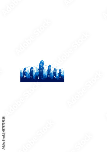 Blue Carbon Sequestration Silhouette, Kelp Forest with Data Icons, Ocean Conservation and Climate Change Solution Vector Art
