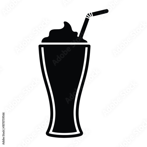 Tall frappe glass with straw Vector, Silhouette, Illustration