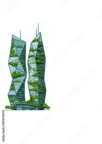Metabolic Architecture Silhouette, Bio Integrated Skyscraper with Green Vines, Sustainable Urban Design and Future City Concept Vector