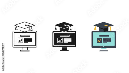 Graduation caps on computer monitors for online education and learning