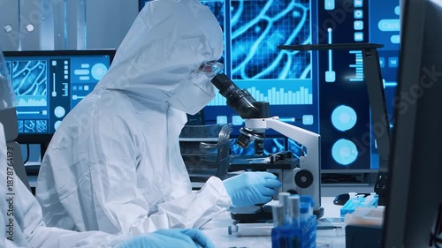 Scientific laboratory filled with various research equipment. Scientists are conducting experiments and research. Science and technology concept.