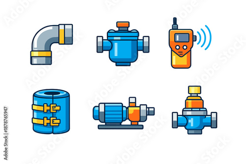 Set of industrial icons for plumbing and communication