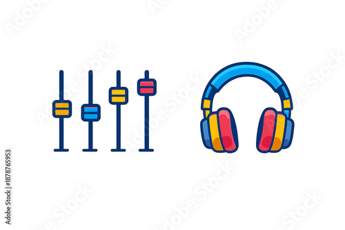Stylized headphones and audio sliders