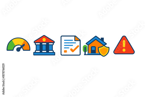 Financial icons set on a dark background