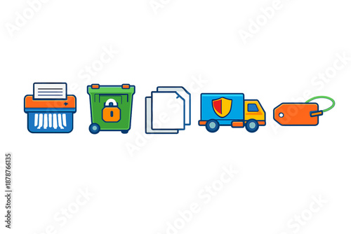 Collection of icons related to data security and logistics