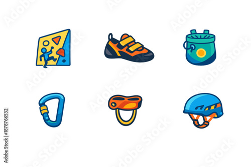 Climbing Gear Icons with Neon Glow