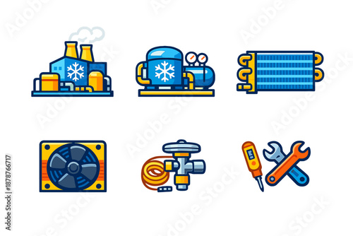 Set of industrial icons for refrigeration and cooling systems
