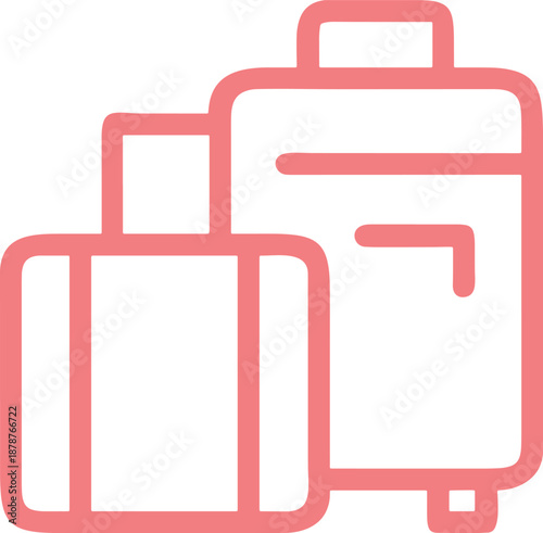 Minimalist pink travel luggage icons, essential symbols for vacation and journey planning.