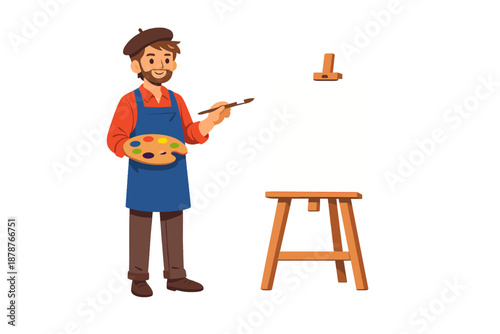 Artist painting on an easel