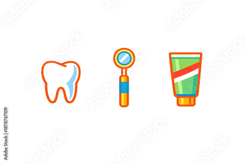 Dental care icons with neon glow