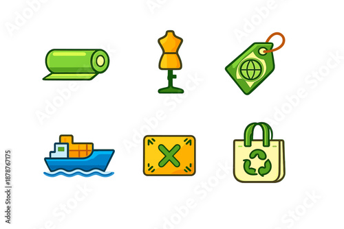 Eco-friendly textile and shipping icons on a gradient background