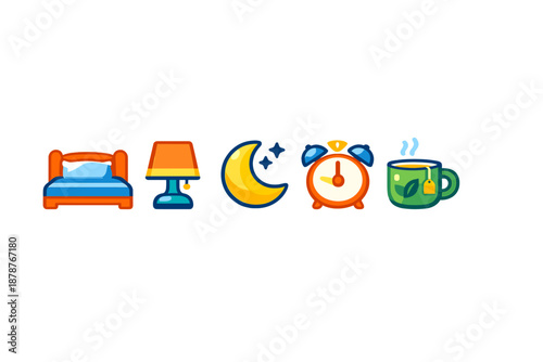 Evening routine icons on a blurred background