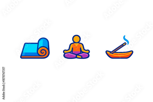 Yoga, Meditation, and Incense Icons with Neon Glow