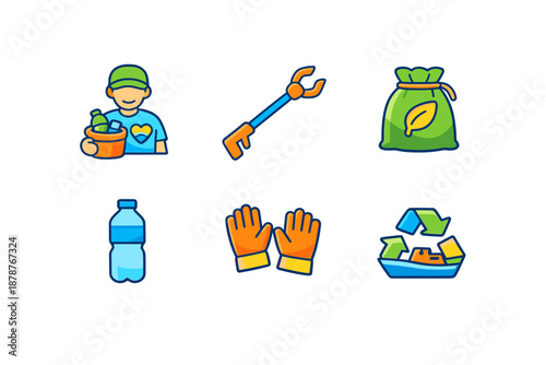 Eco-friendly icons for recycling and environmental protection