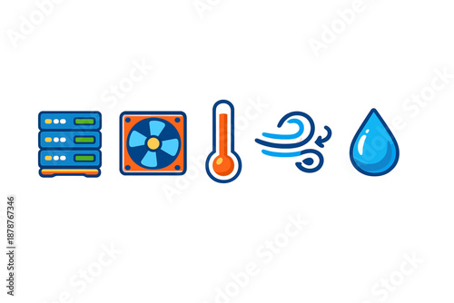 Server room cooling and environment monitoring icons