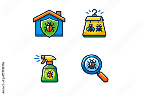 Pest control icons set on a dark background