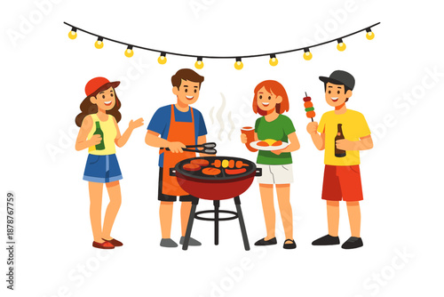 Friends enjoying a backyard barbecue party