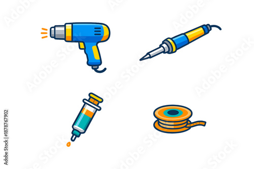 Set of soldering and repair tools icons