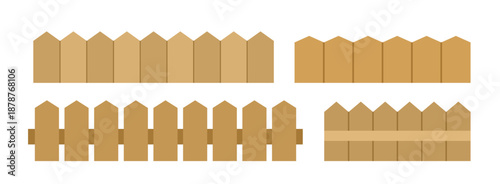 Simple Wooden Fence Border Flat Vector Set.
Wooden Fence Clipart Set Flat Vector Illustration.
Garden Fence and Picket Fence Clipart Collection.
Transparent background.