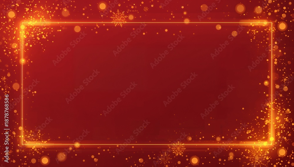 Obraz premium Festive Red Background with Golden Sparkles and Snowflakes for Design