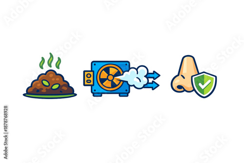 Odor control concept with fart cloud, fan, and nose