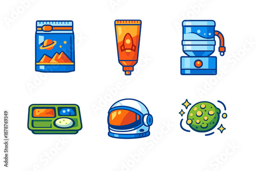 Space-themed icons with glowing effects