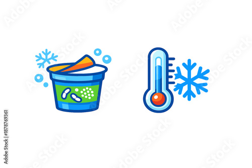 Ice cream and thermometer with snowflakes and glowing effect