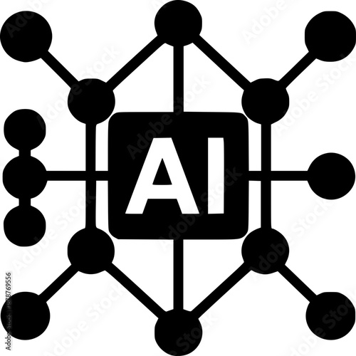 AI Network: Conceptual image represents the interconnected web of Artificial Intelligence, a network of nodes, symbolizing the complex and evolving field of AI.