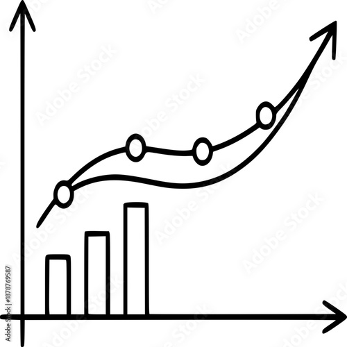 Data Visualization: An abstract illustration showcasing the upward trajectory of a business graph, with ascending bars and a curved line symbolizing growth and progress.