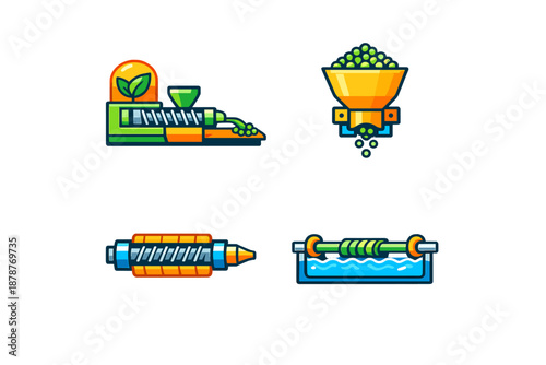 Industrial processing icons with neon glow effect