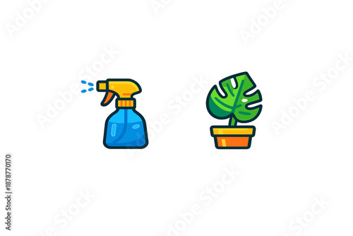 Spray bottle and potted plant icon