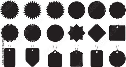 Collection of Silhouetted Decorative Shapes and Tags for Design Projects